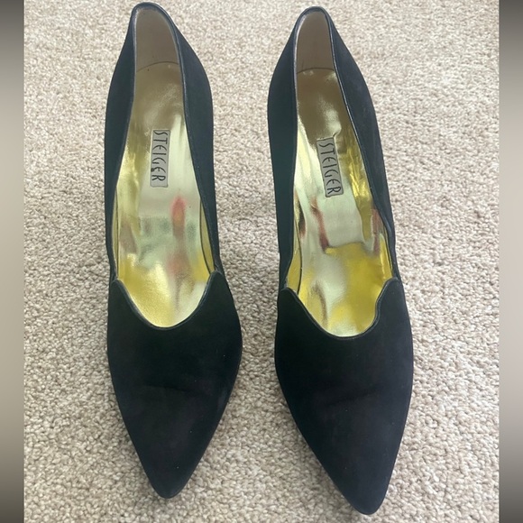Walter Steiger Black Velour Pointed Toe Pumps Size 81/2 B - Picture 2 of 6